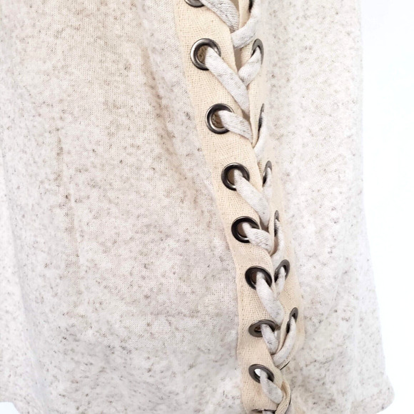 Maronie SIZE S Cream Textured Tunic Tank Top Distressed Lace Up Sides Keyhole - Picture 6 of 14